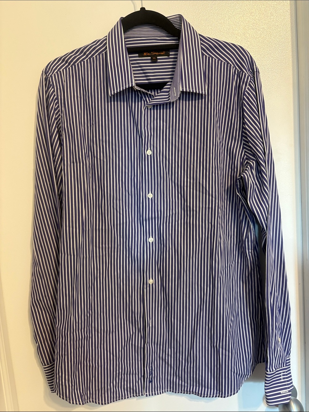 Ben Sherman Blue and White Vertical Stripe Dress Shirt